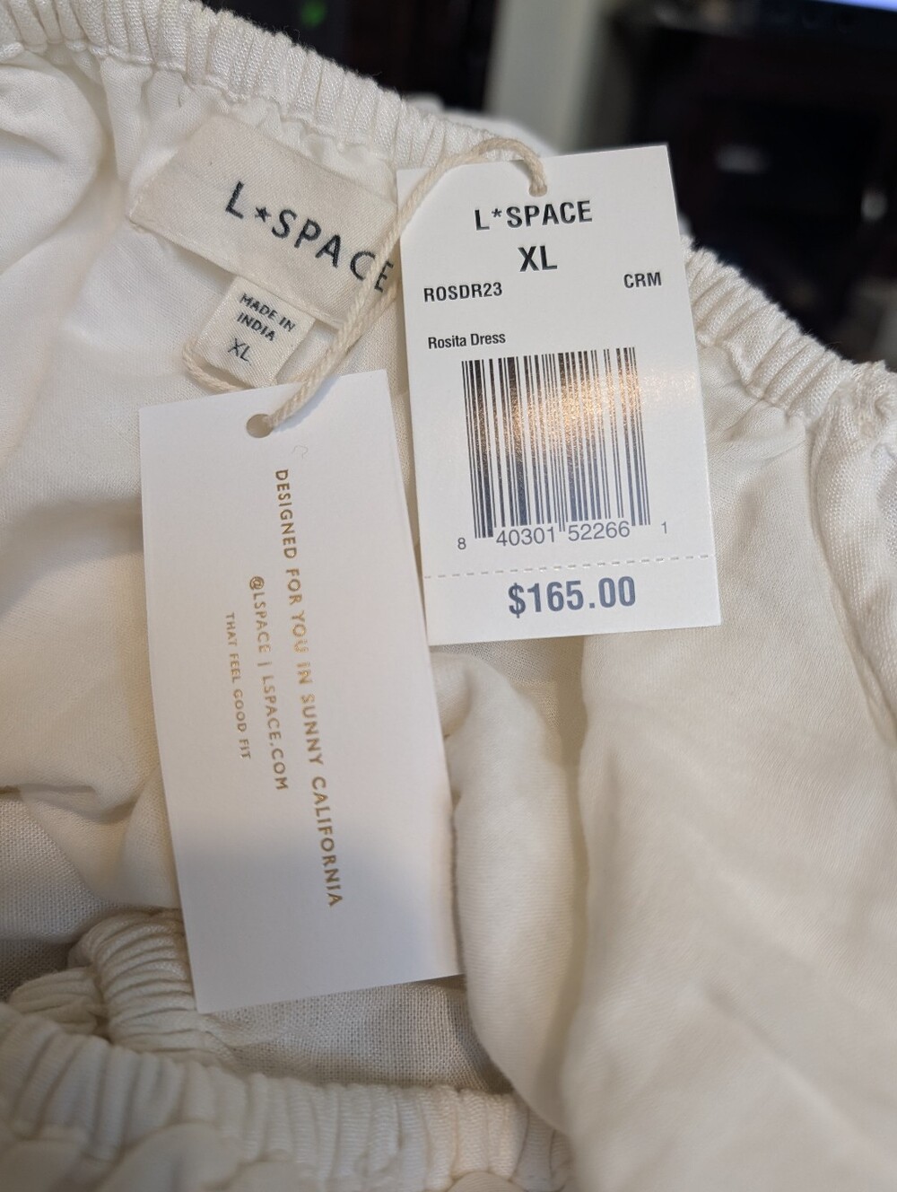 L*SPACE Rosita Dress XL NWT Ivory Linen Blend Cutout Tie Back Mini $165 - Picture 8 of 9